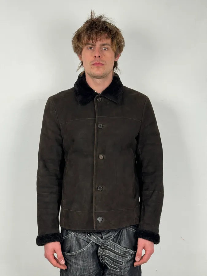 AW2012 Prada Dark Brown Shearling Leather Jacket TMYsWGD 1