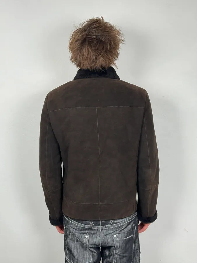 AW2012 Prada Dark Brown Shearling Leather Jacket TMYsWGD 2