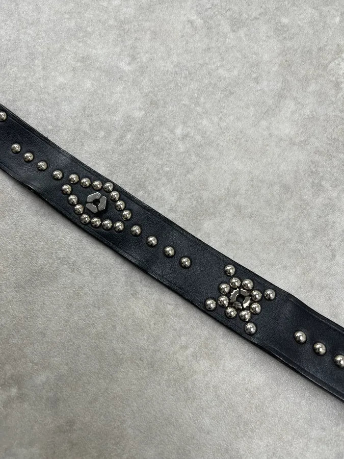 Prada Studded Logo Buckle Black Leather Belt reyebUO 7