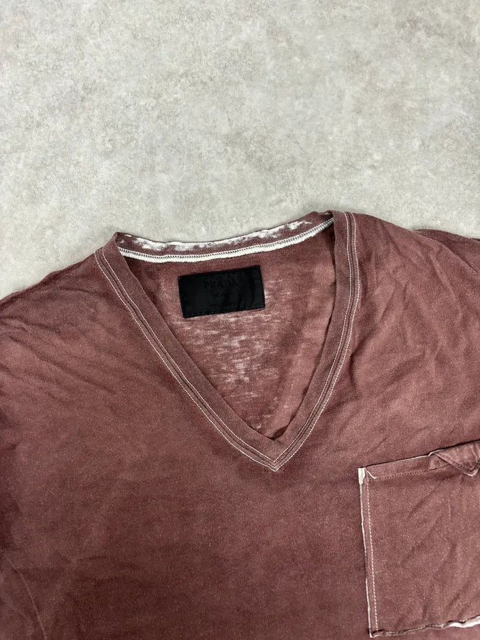 2000s Prada V Neck Irregular Rust T-Shirt WwzaITT 3