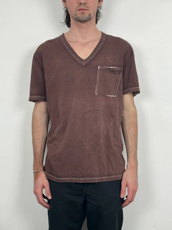 2000s Prada V Neck Irregular Rust T-Shirt WwzaITT 1
