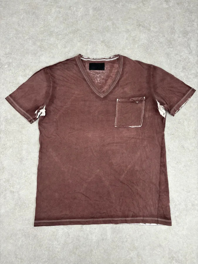 2000s Prada V Neck Irregular Rust T-Shirt WwzaITT 0
