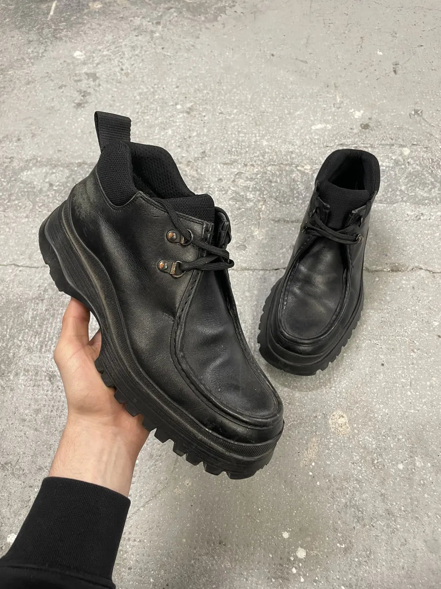 Prada Vibram Black Combat Laced Leather Low Boots (42.5eu/us9) 0