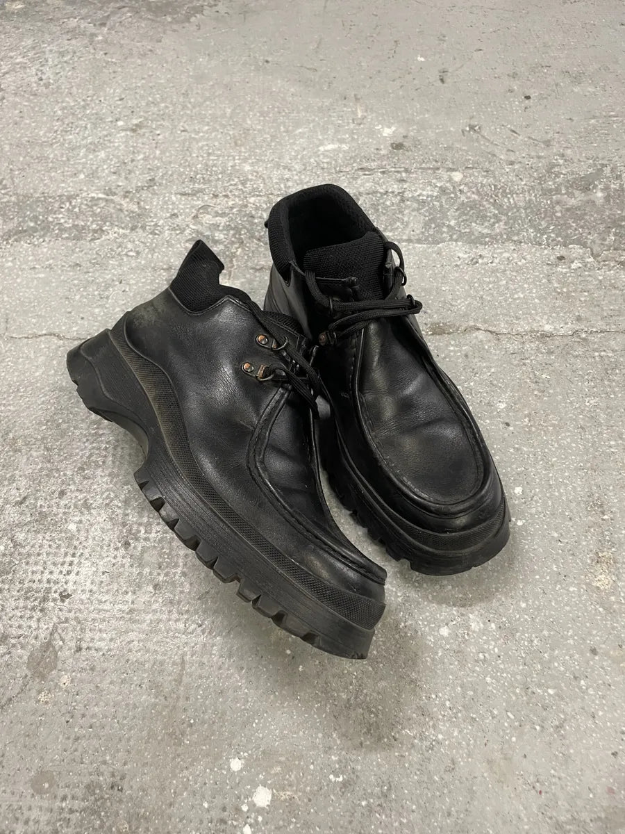 Prada Vibram Black Combat Laced Leather Low Boots (42.5eu/us9) 1