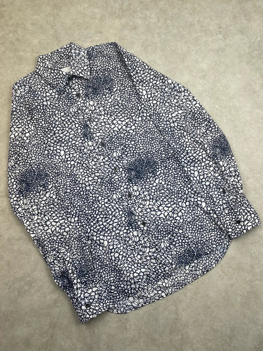 2000s Prada White & Navy Cotton Floral Shirt mUIXGVu 3