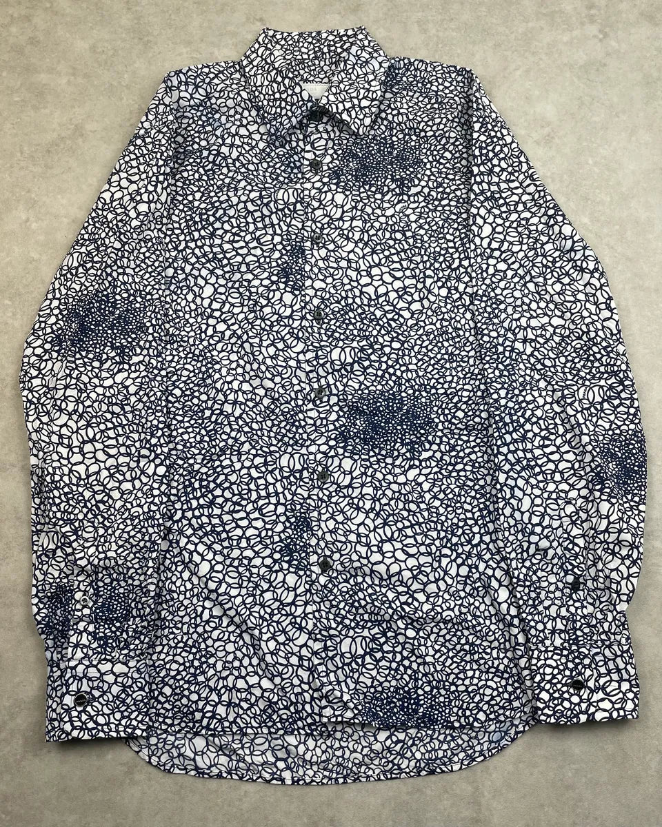 2000s Prada White & Navy Cotton Floral Shirt mUIXGVu 2
