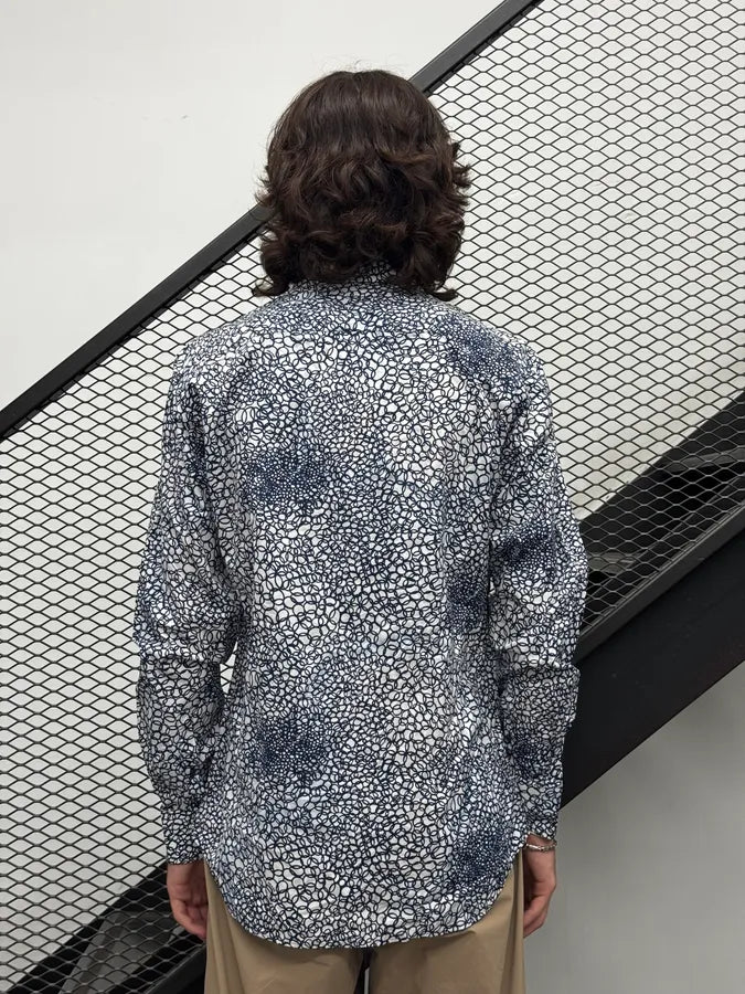 2000s Prada White & Navy Cotton Floral Shirt mUIXGVu 1