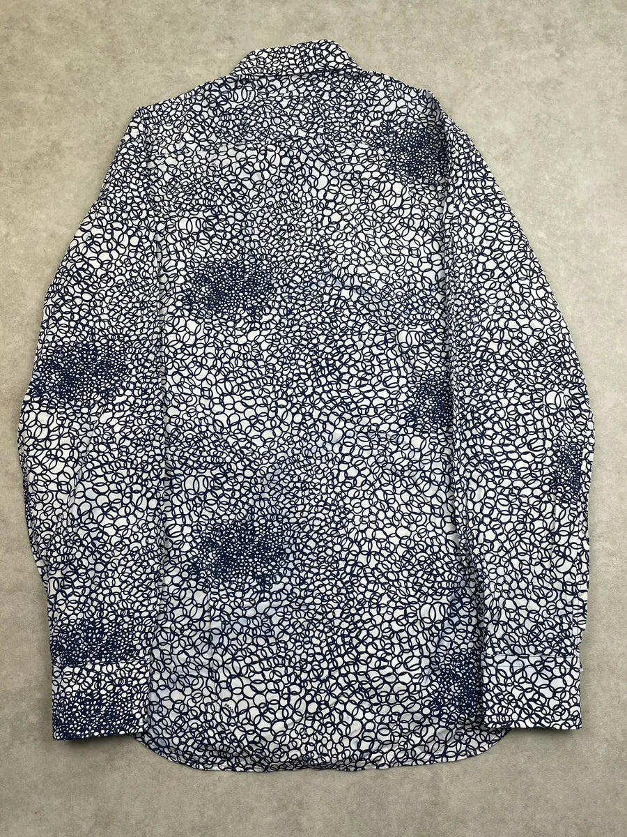 2000s Prada White & Navy Cotton Floral Shirt mUIXGVu 4