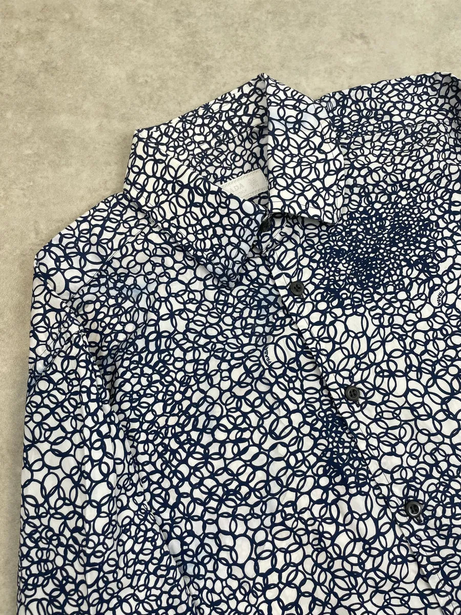 2000s Prada White & Navy Cotton Floral Shirt mUIXGVu 6