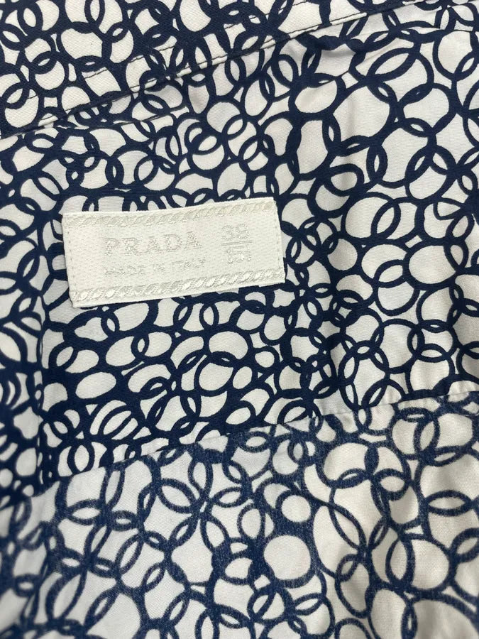 2000s Prada White & Navy Cotton Floral Shirt mUIXGVu 11