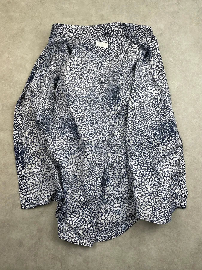 2000s Prada White & Navy Cotton Floral Shirt mUIXGVu 8