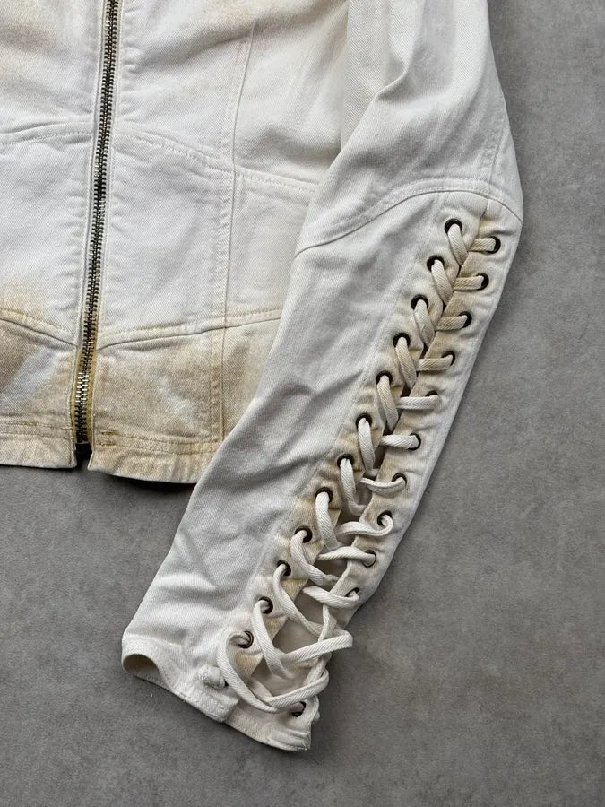 2000s Prada White Contrast Stitch Denim Jacket rvawfMT 7