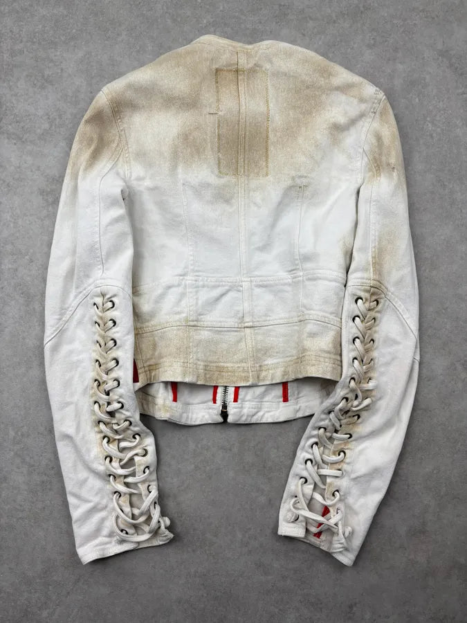 2000s Prada White Contrast Stitch Denim Jacket rvawfMT 4