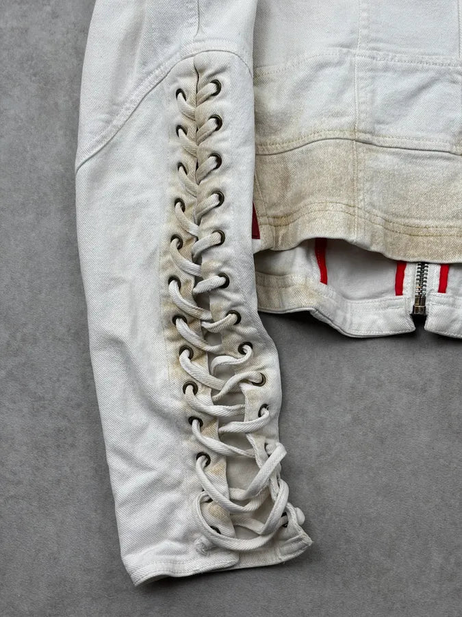 2000s Prada White Contrast Stitch Denim Jacket rvawfMT 8