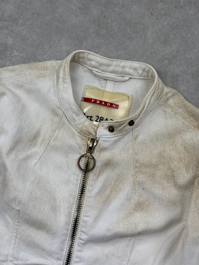 2000s Prada White Contrast Stitch Denim Jacket rvawfMT 3