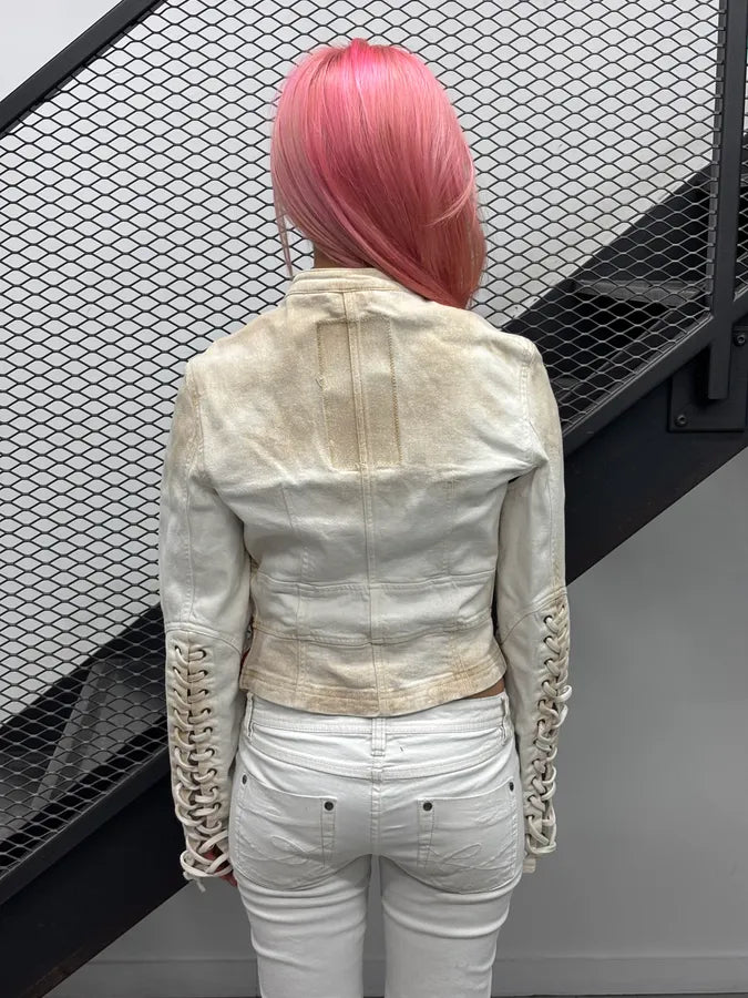 2000s Prada White Contrast Stitch Denim Jacket rvawfMT 2