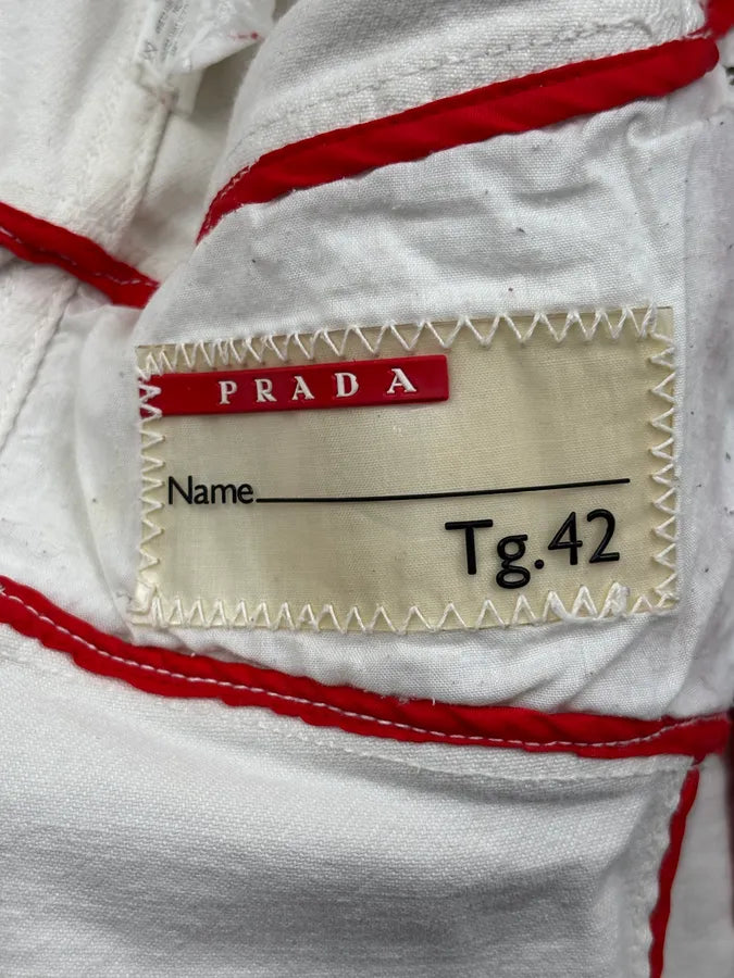 2000s Prada White Contrast Stitch Denim Jacket rvawfMT 12