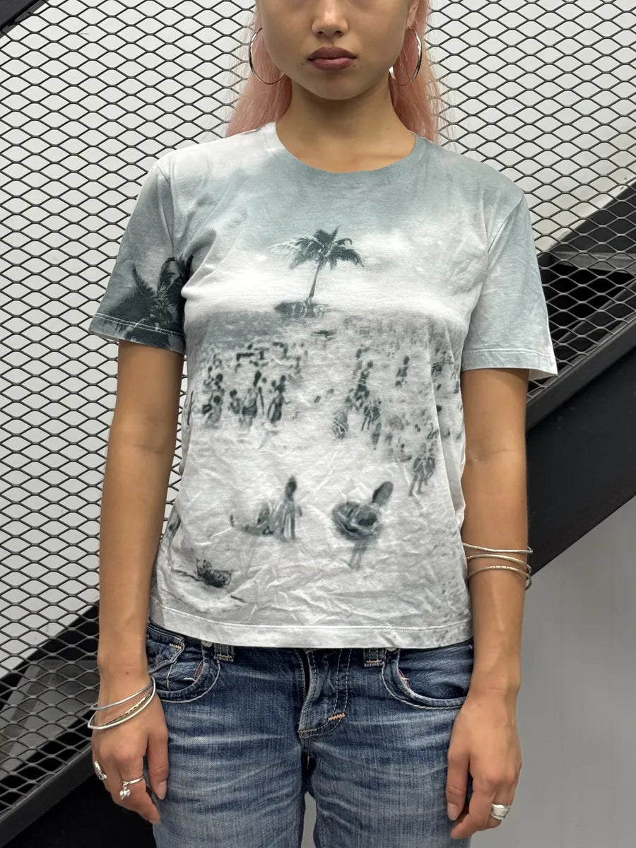 SS2010 Prada White Grey Beach Holliday T-Shirt rjxPTQo 0