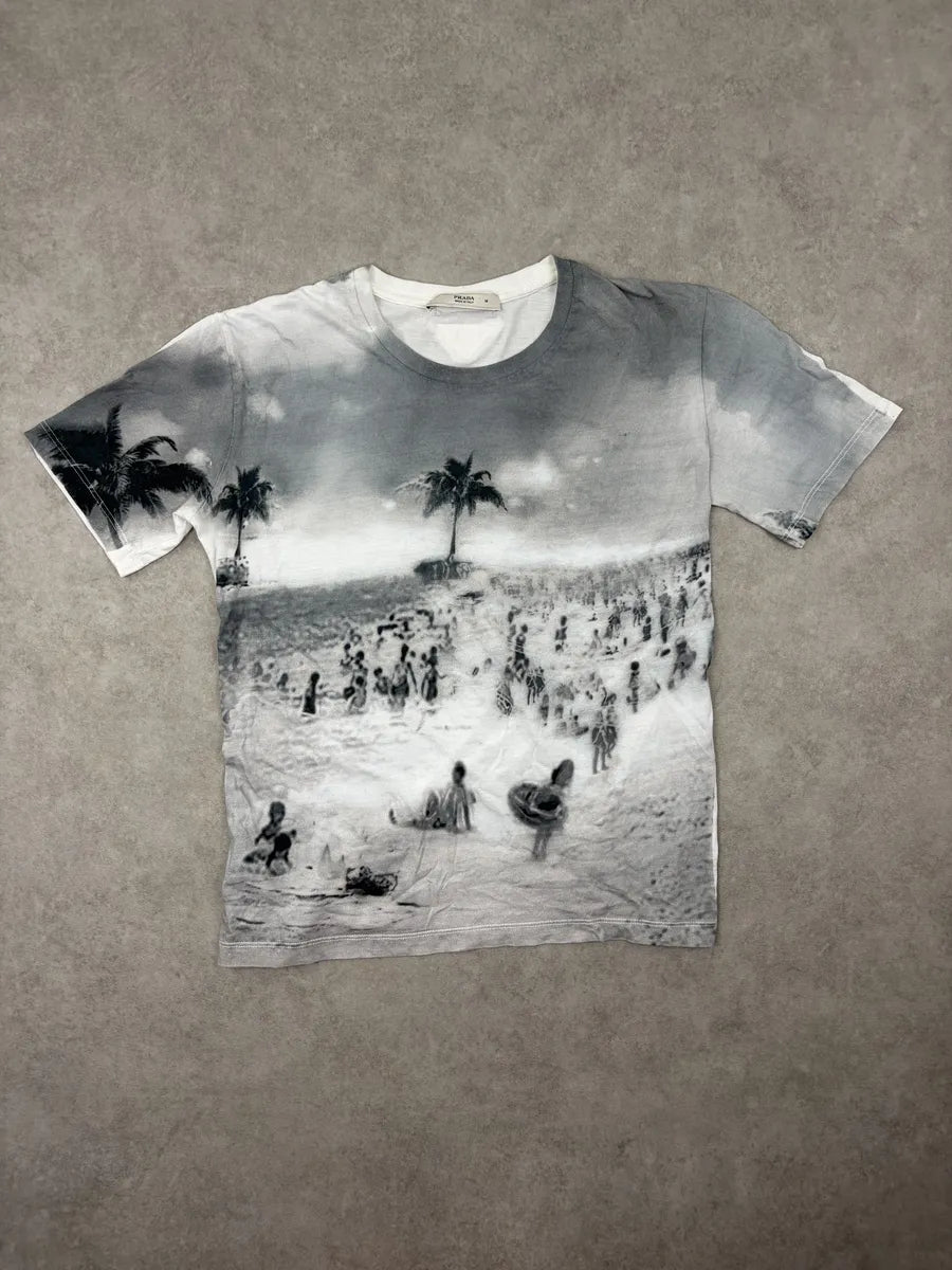 SS2010 Prada White Grey Beach Holliday T-Shirt rjxPTQo 2