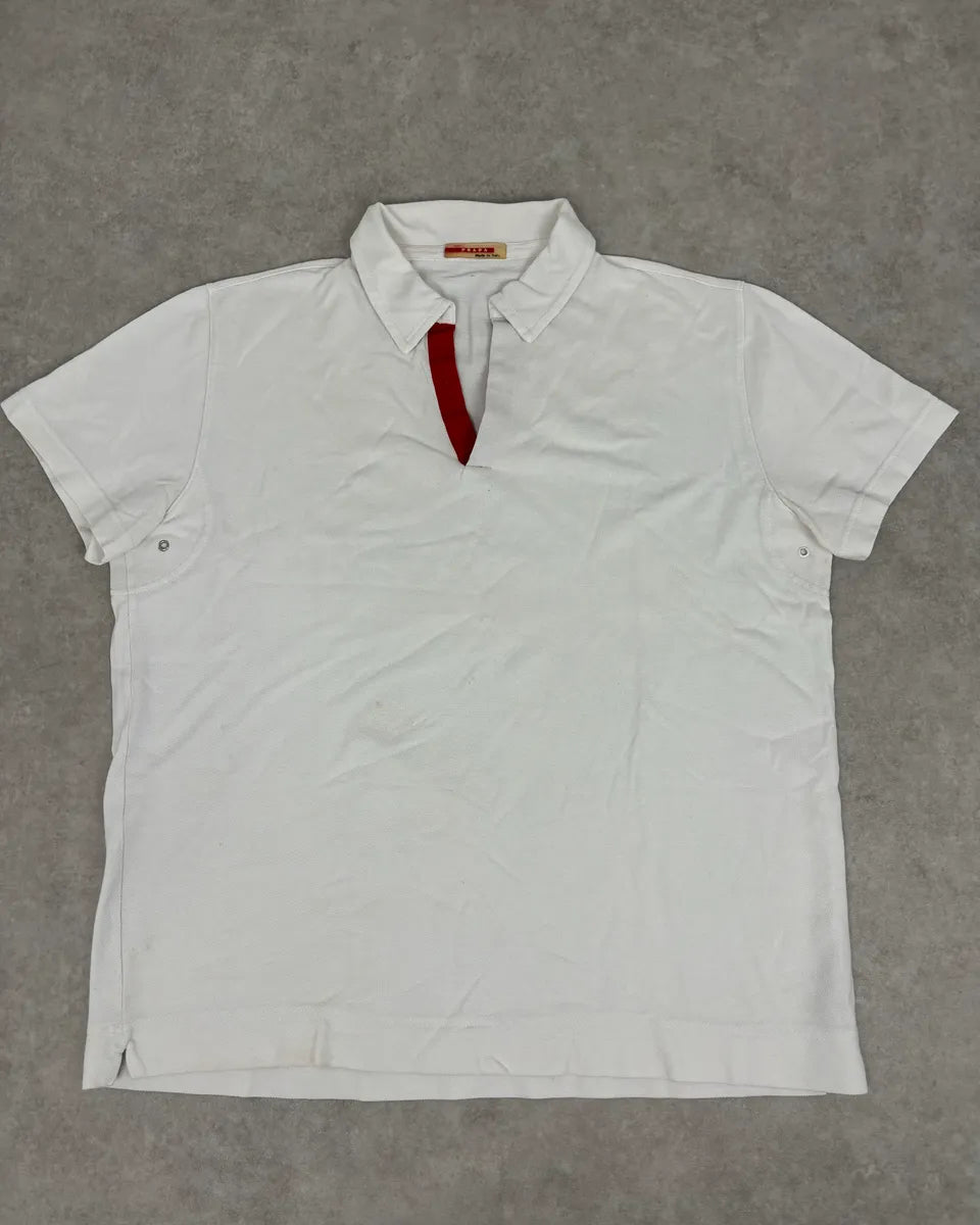 2000s Prada White Cotton Contrast Trim  Polo Shirt  sodgEUO 0