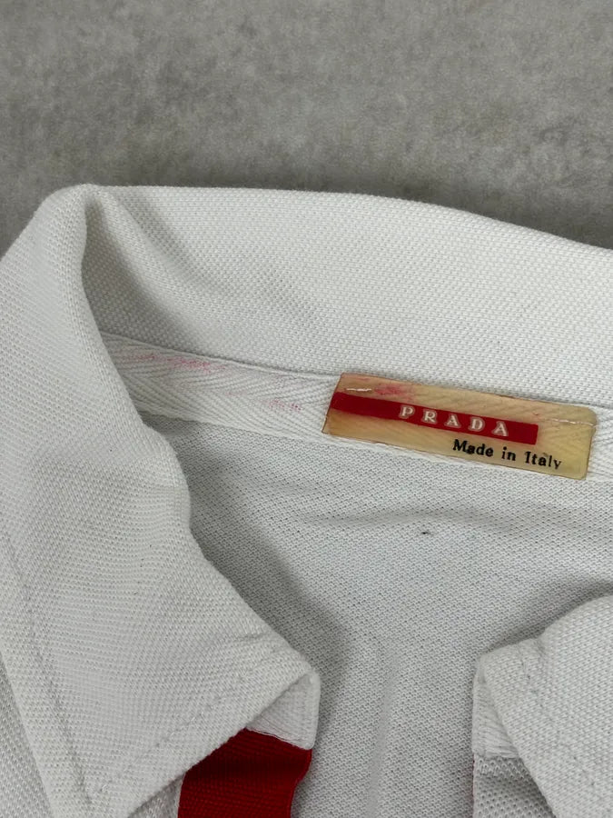 2000s Prada White Cotton Contrast Trim  Polo Shirt  sodgEUO 6