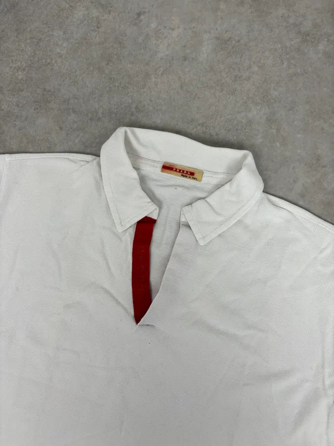2000s Prada White Cotton Contrast Trim  Polo Shirt  sodgEUO 3