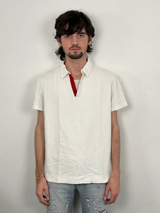 2000s Prada White Cotton Contrast Trim  Polo Shirt  sodgEUO 1