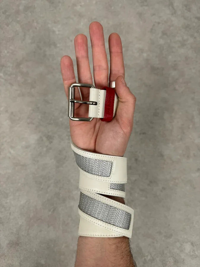 Prada White Grey Leather Belt TtqimdA 0