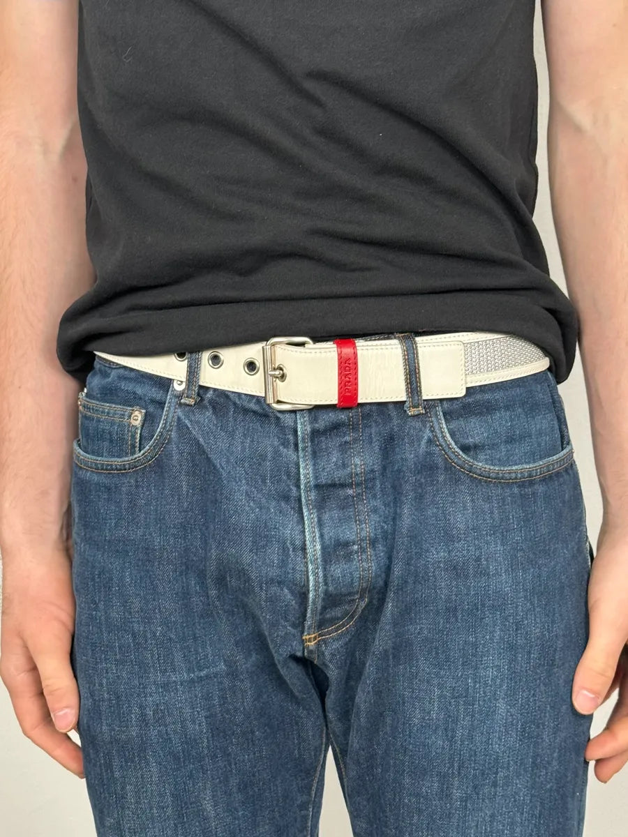 Prada White Grey Leather Belt TtqimdA 1