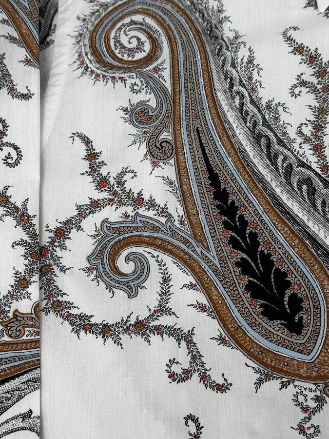 2000s Prada White Paisley Pattern Light Shirt WzcuZEl 8