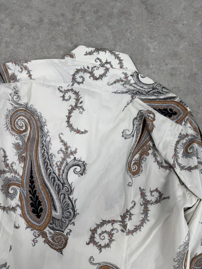 2000s Prada White Paisley Pattern Light Shirt WzcuZEl 5