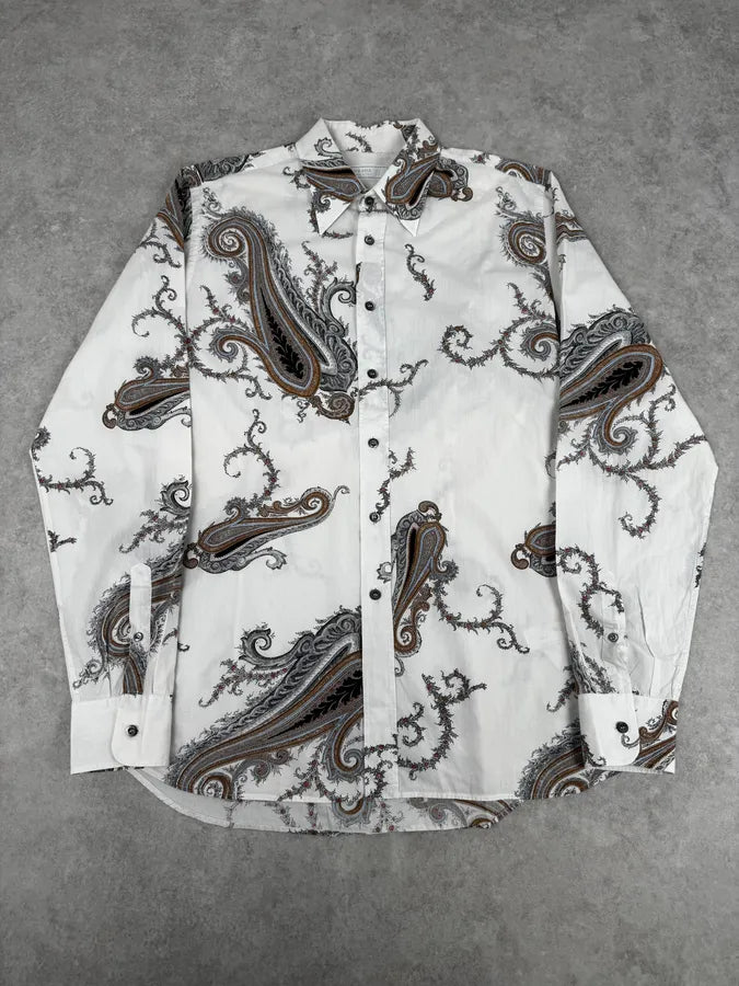 2000s Prada White Paisley Pattern Light Shirt WzcuZEl 0