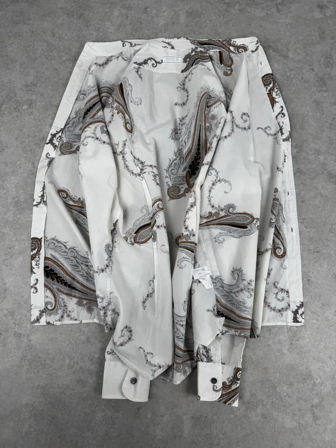 2000s Prada White Paisley Pattern Light Shirt WzcuZEl 6