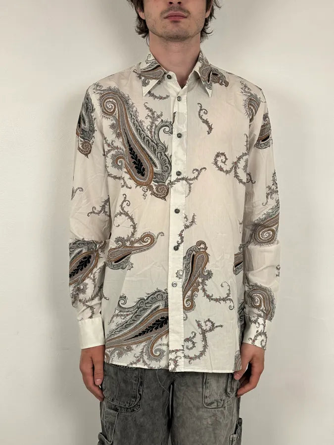 2000s Prada White Paisley Pattern Light Shirt WzcuZEl 1