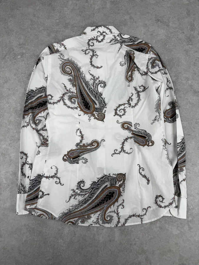 2000s Prada White Paisley Pattern Light Shirt WzcuZEl 3