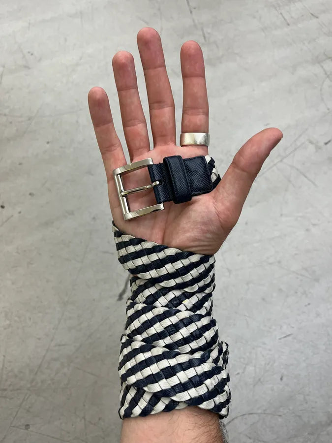 Prada Woven Navy & White Leather Belt APavCqO 2