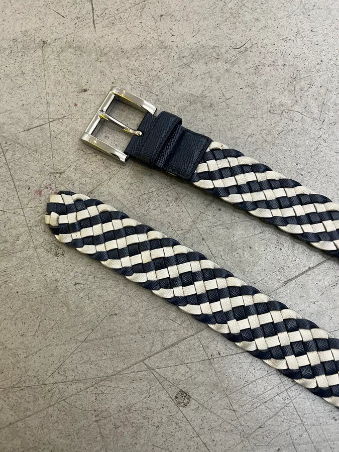 Prada Woven Navy & White Leather Belt APavCqO 4