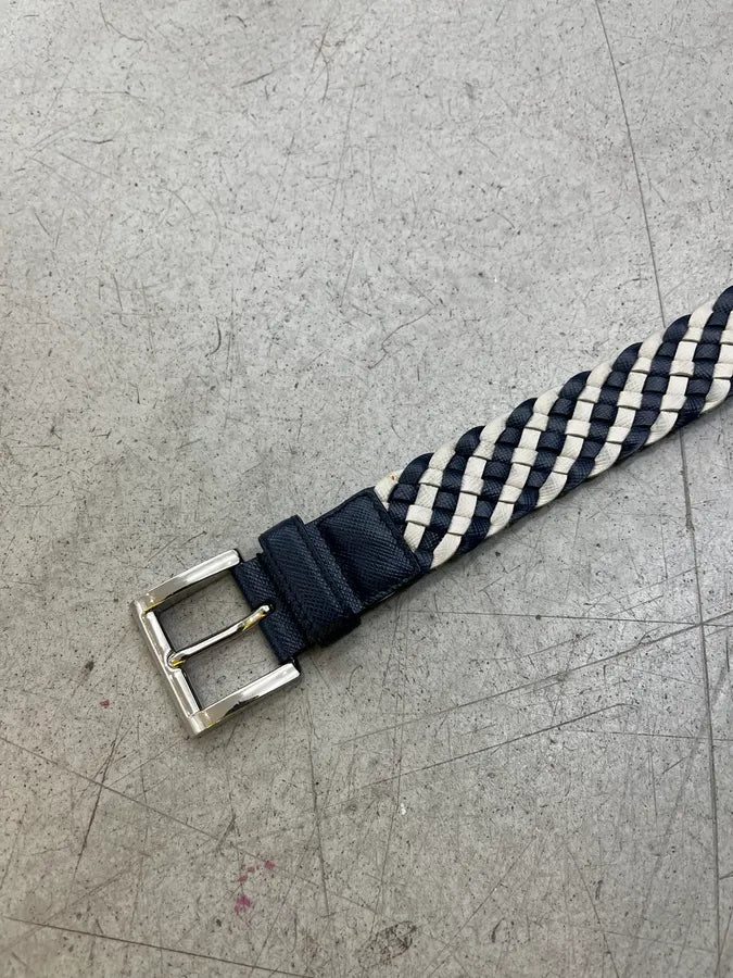 Prada Woven Navy & White Leather Belt APavCqO 5