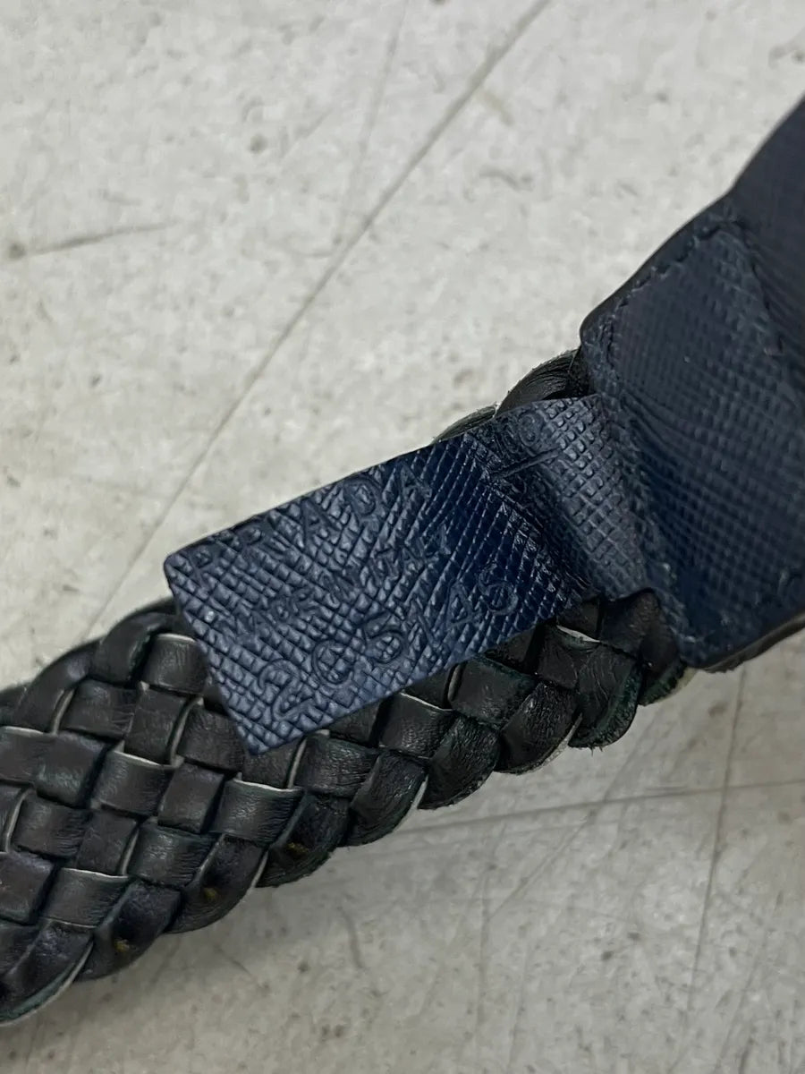 Prada Woven Navy & White Leather Belt APavCqO 8