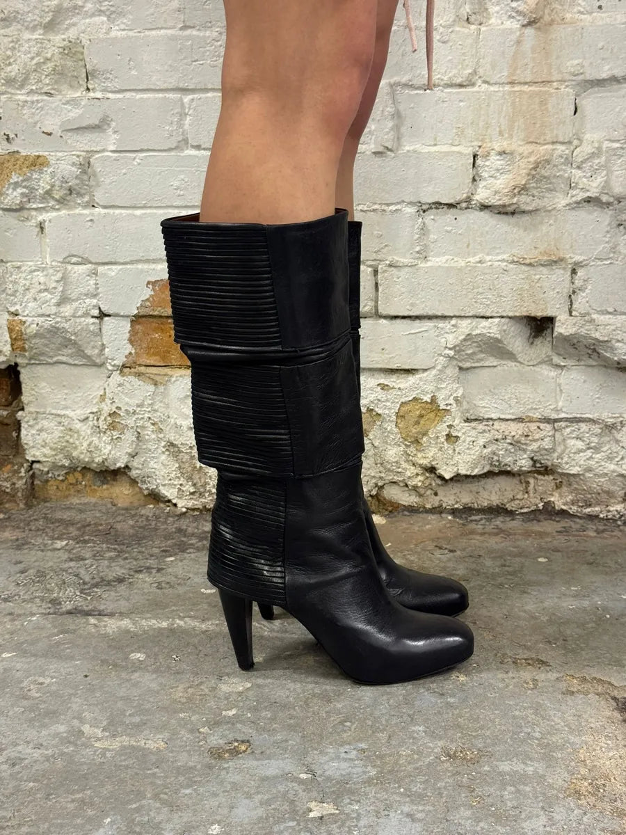 Premiata Black Geometrical High Heels Leather Boots  LMaNjTW 0