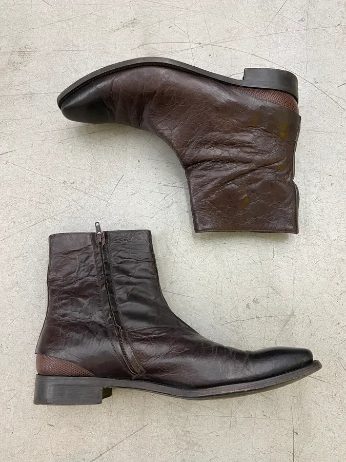 2000s Premiata Brown Eroded Leather Boots ysgILCz 4