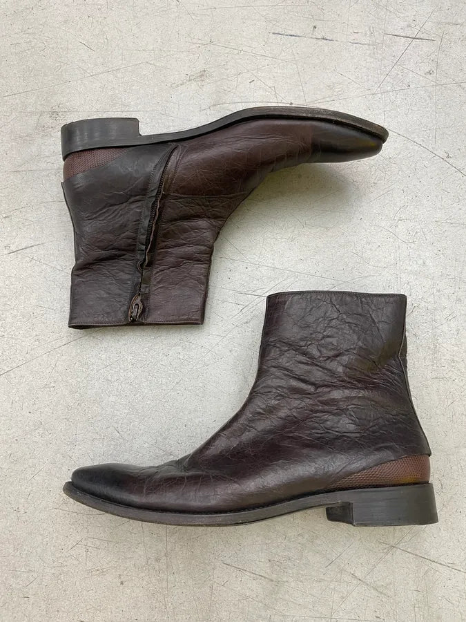 2000s Premiata Brown Eroded Leather Boots ysgILCz 3