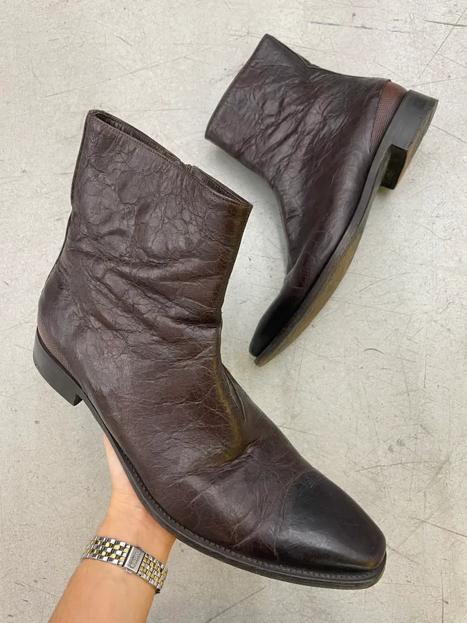 2000s Premiata Brown Eroded Leather Boots ysgILCz 0