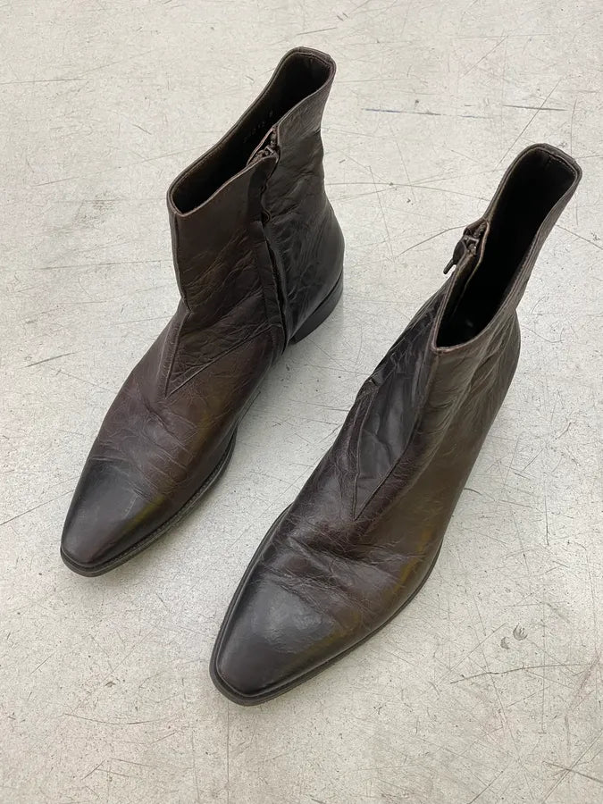 2000s Premiata Brown Eroded Leather Boots ysgILCz 2