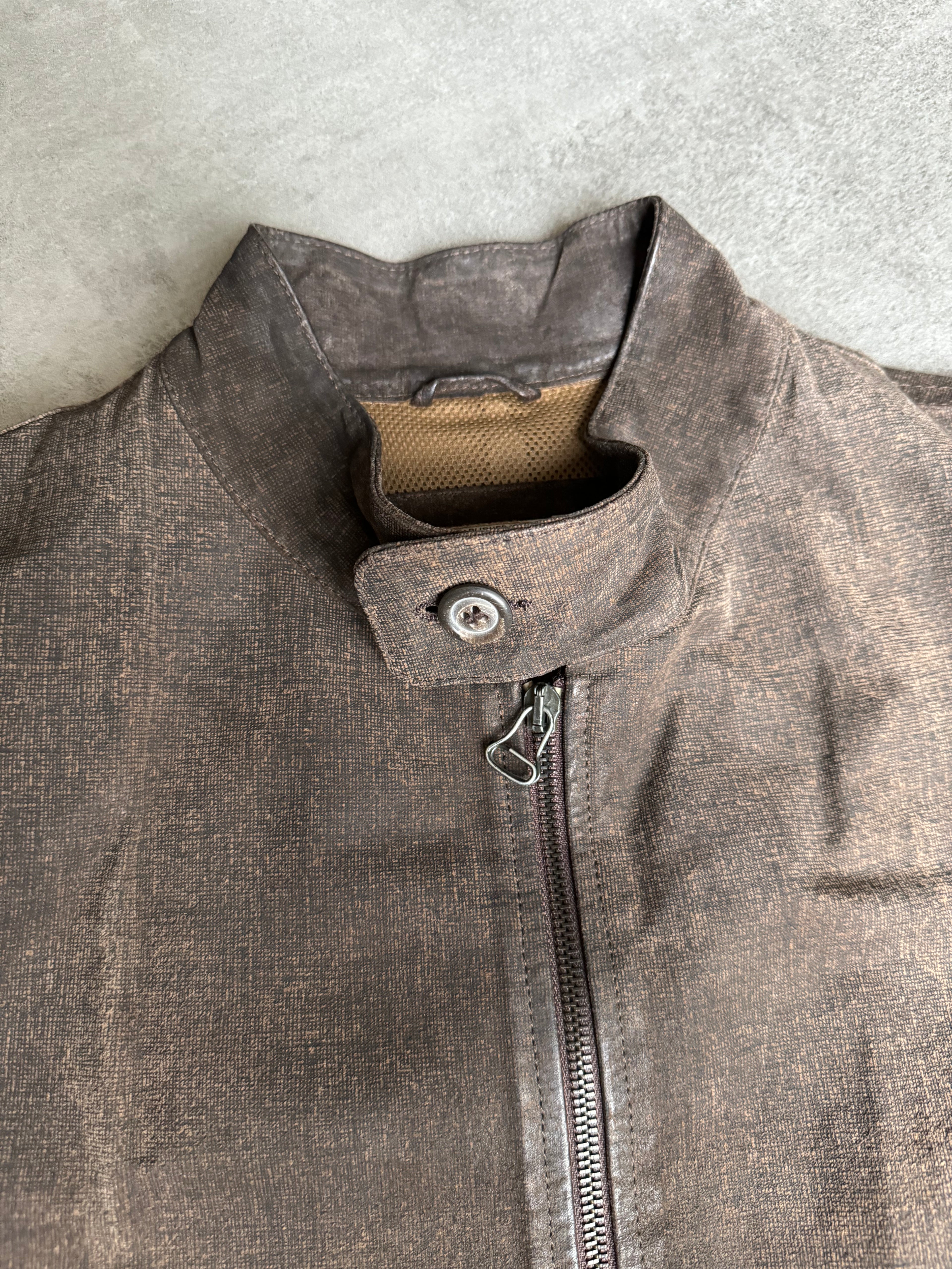 1990s Armani Brown Leather Light Biker Brown Jacket  (M/L) - 10