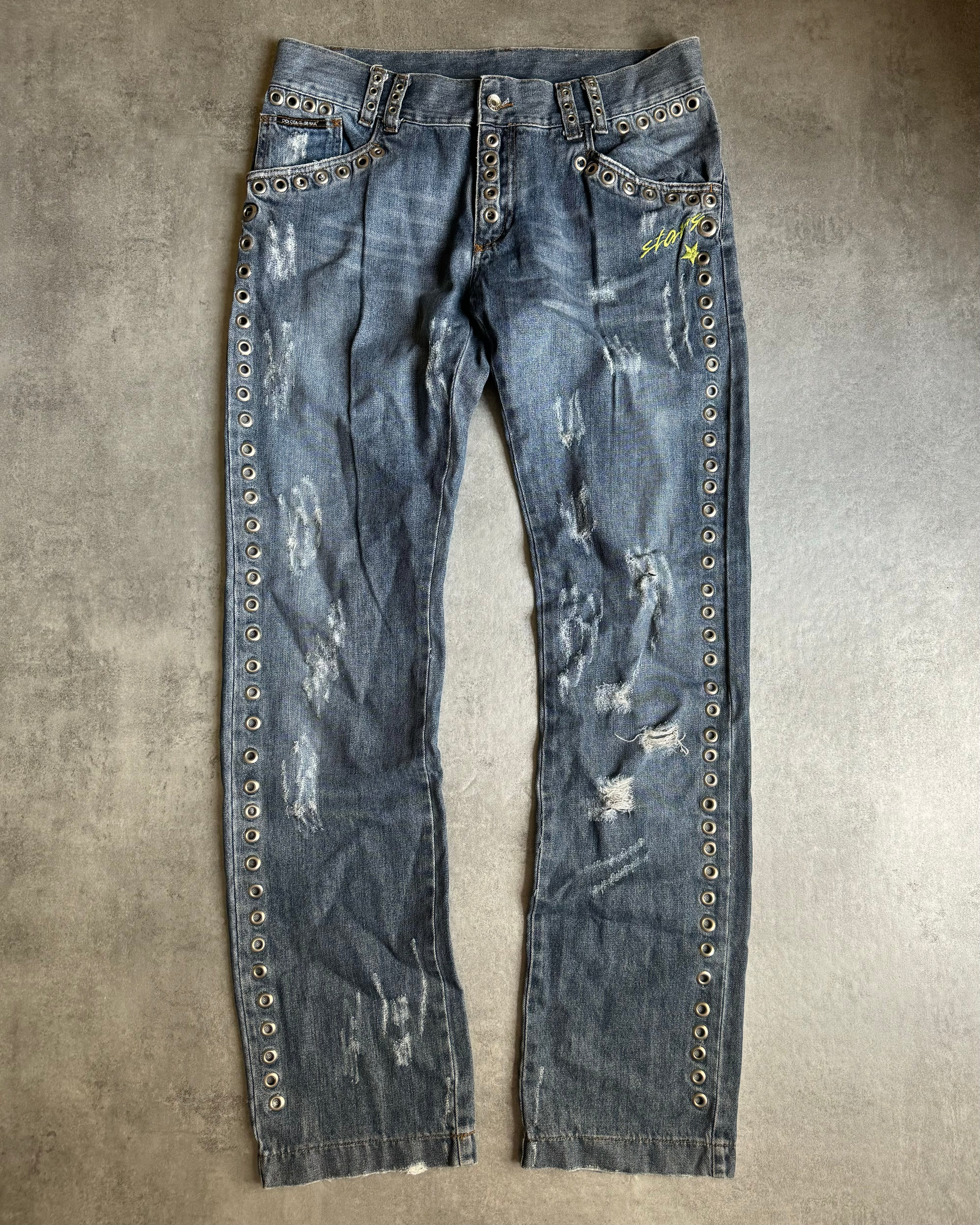 SS2006 Dolce & Gabbana Eyeled Denim Savage Pants (L) - 1