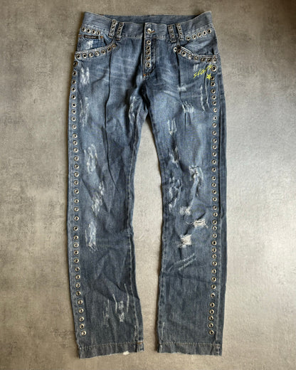 SS2006 Dolce & Gabbana Eyeled Denim Savage Pants (L) - 1