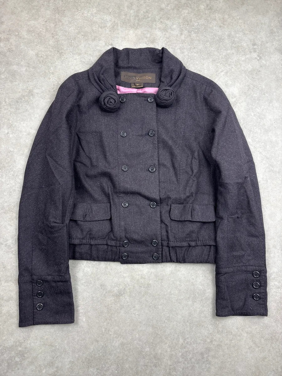 2000s Louis Vuitton Dark Grey Wool Rose Collar Double-Breasted Jacket pvWDTJEX 0
