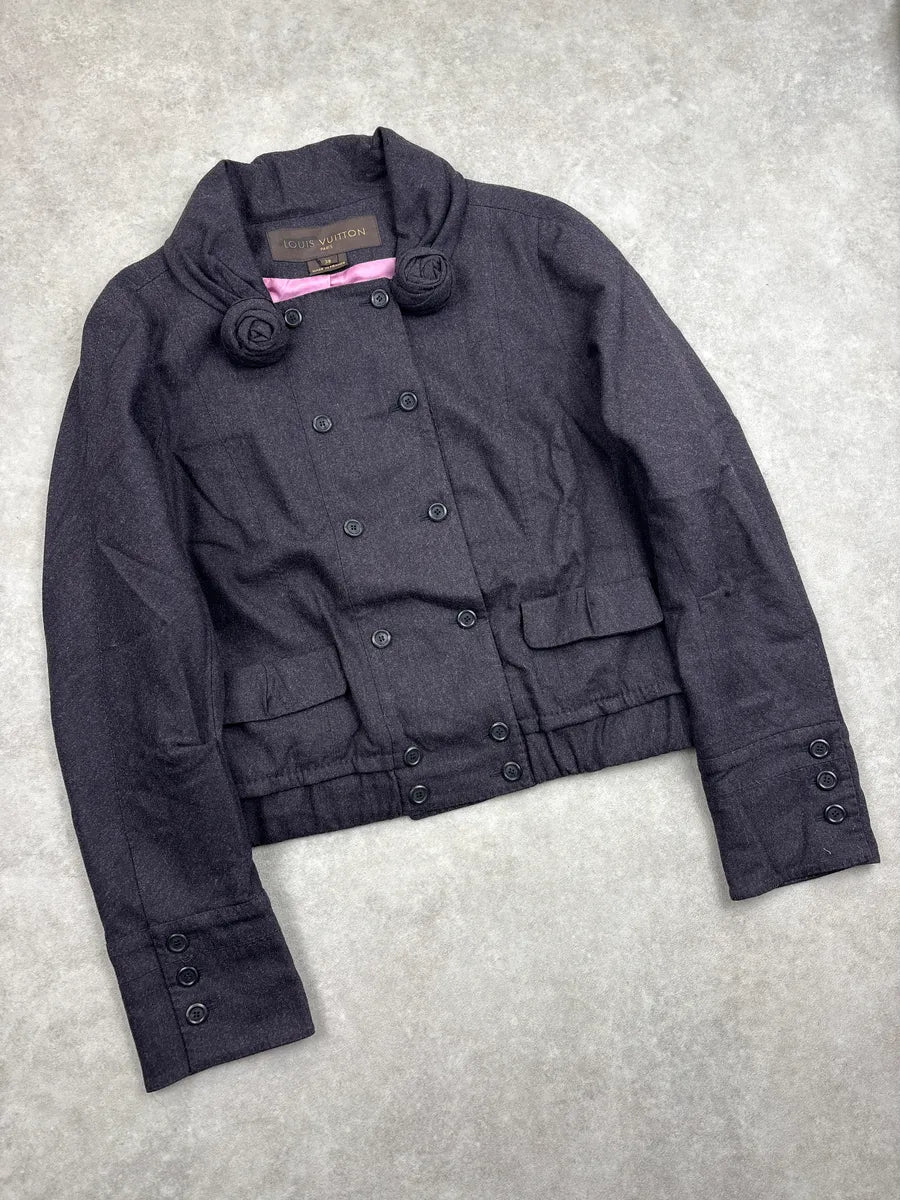 2000s Louis Vuitton Dark Grey Wool Rose Collar Double-Breasted Jacket pvWDTJEX 3