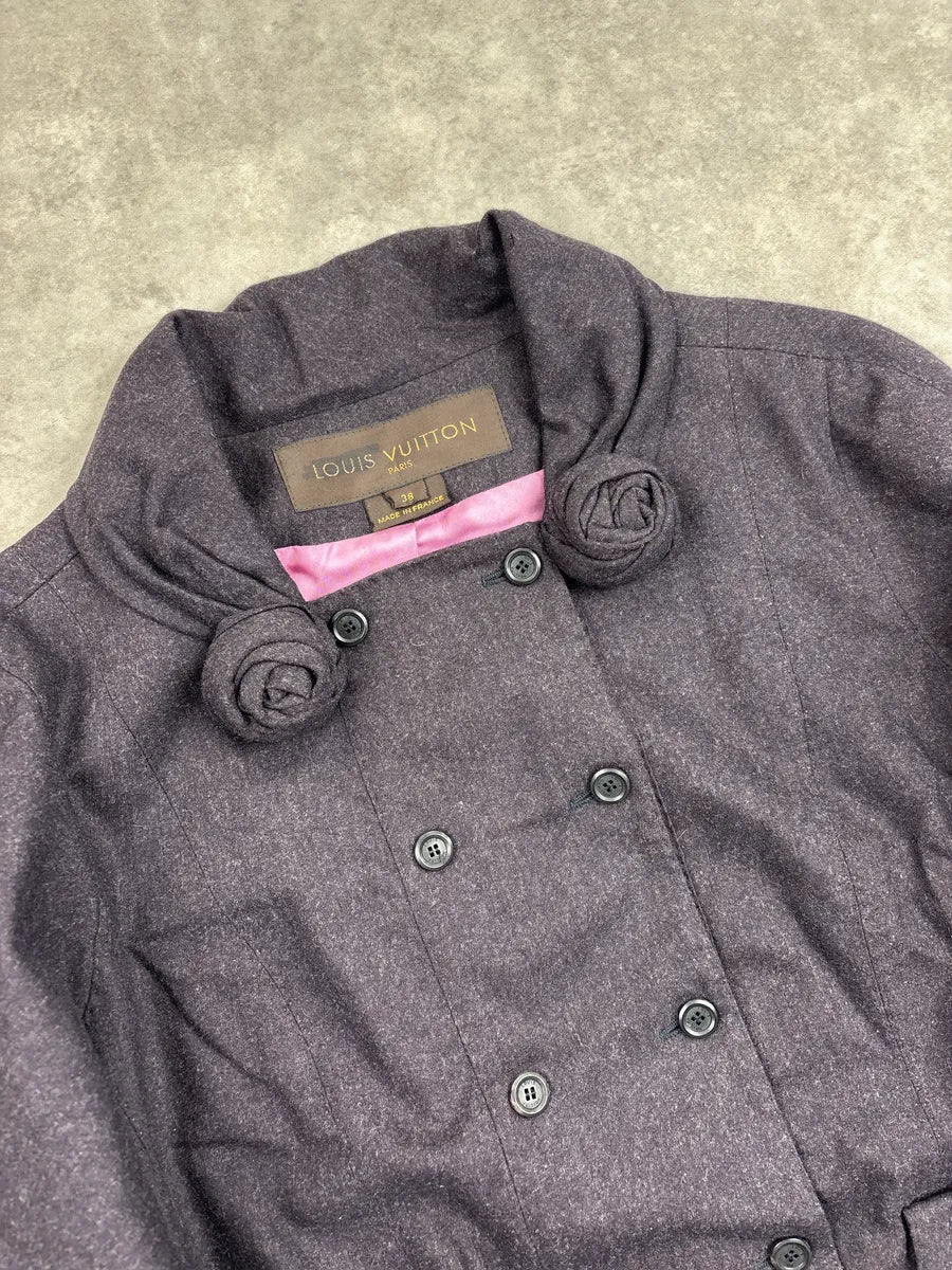 2000s Louis Vuitton Dark Grey Wool Rose Collar Double-Breasted Jacket pvWDTJEX 4